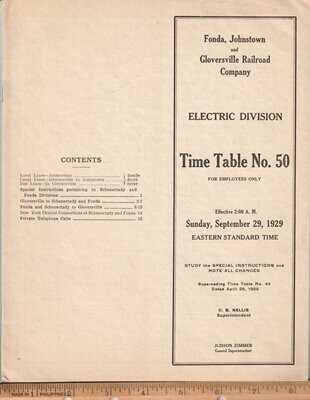 Fonda, Johnstown & Gloversville Electric Division 1929