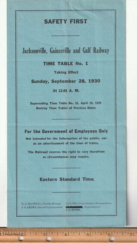 Jacksonville, Gainesville & Gulf Railway 1930
