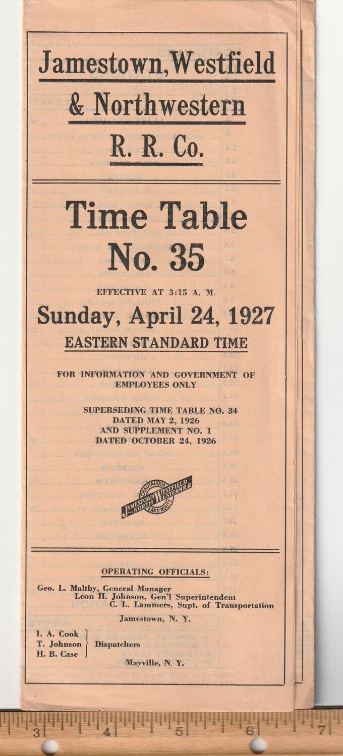 Jamestown, Westfield & Northwestern Railroad 1927