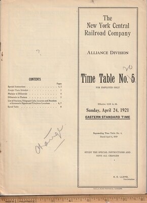 New York Central Alliance Division 1921