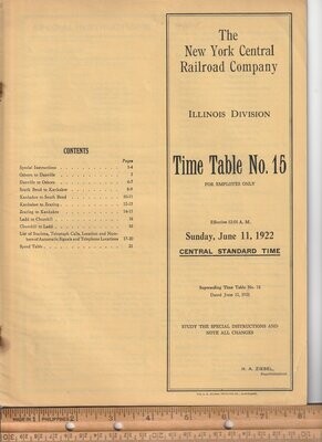 New York Central Illinois Division 1922