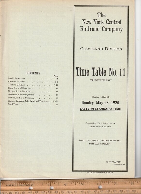New York Central Cleveland Division 1920