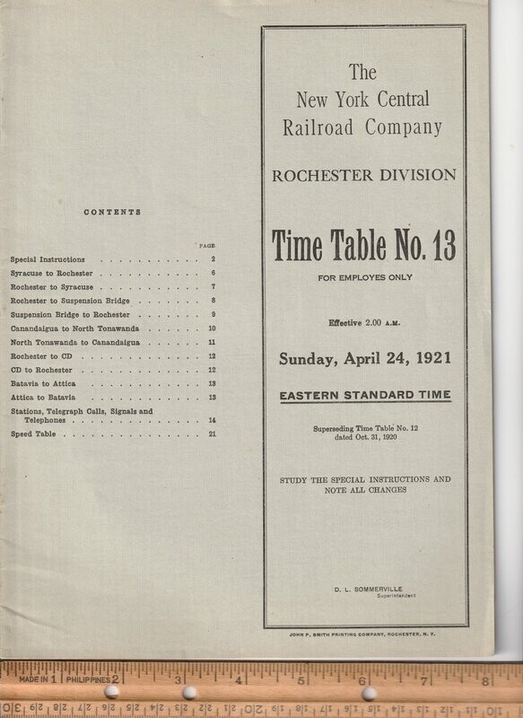 New York Central Rochester Division 1921