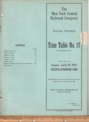New York Central Toledo Division 1923