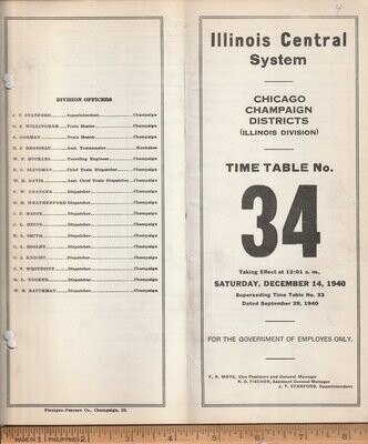 Illinois Central Illinois Division Chicago & Champaign Districts 1940