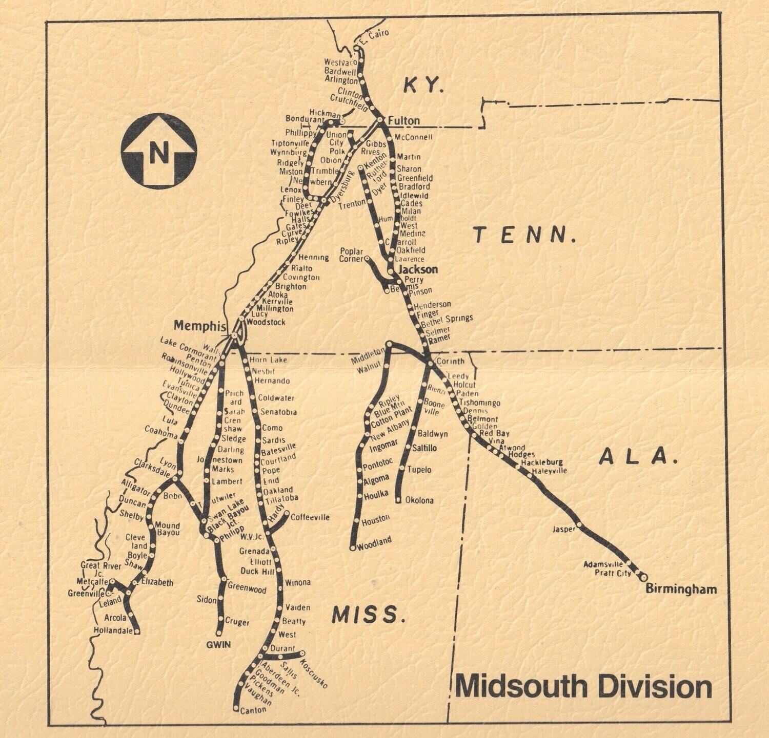 Illinois Central Gulf Midsouth Division map 1983