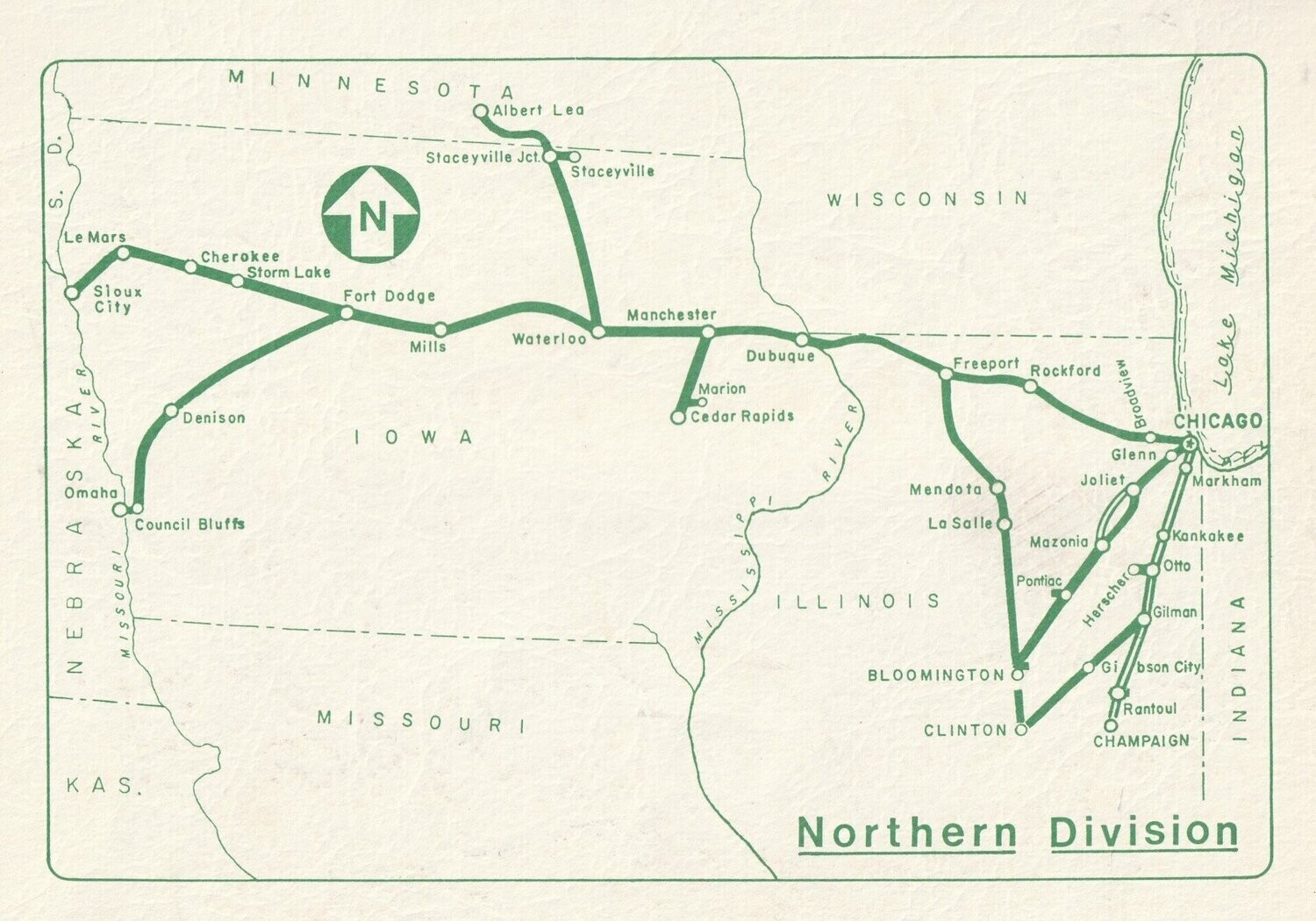 Illinois Central Gulf Northern Division map 1984