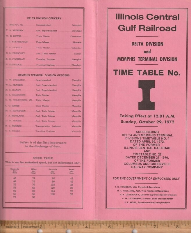 Illinois Central Gulf Delta Division and Memphis Terminal Division 1972