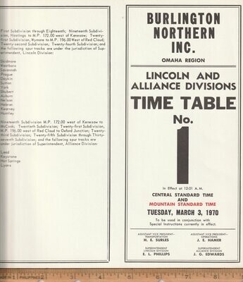 Burliongton Northern Lincoln and Alliance Divisions 1968