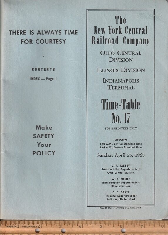 New York Central Ohio Central and Illinois Divisions and Indianapolis Terminal 1965