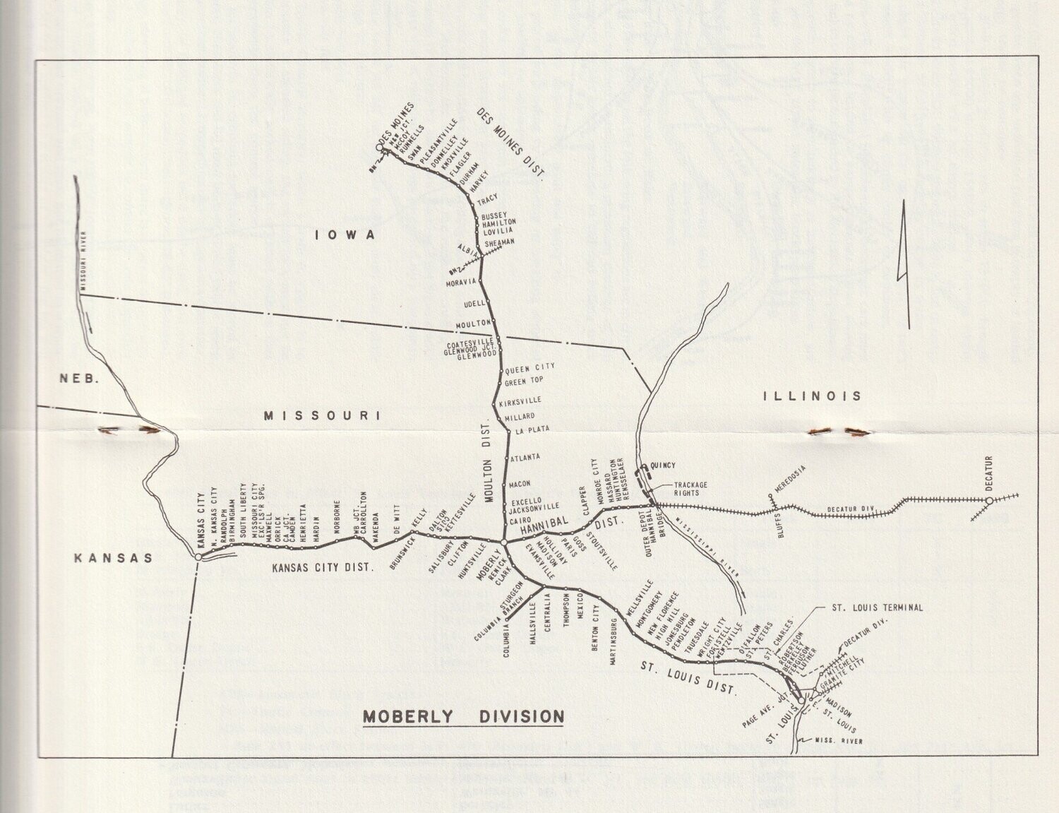 Norfolk Southern Moberly Division Map 1986