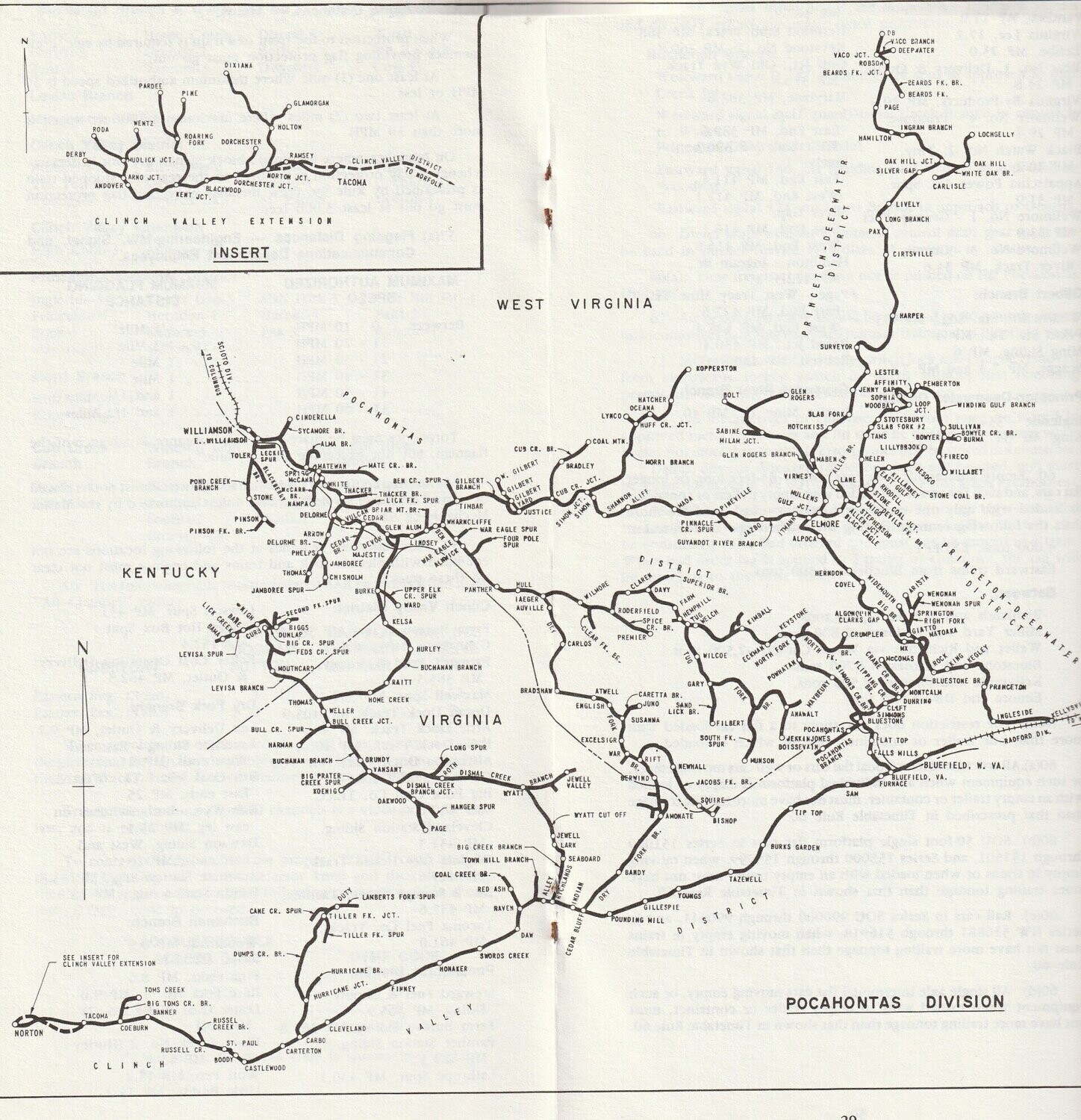 Norfolk Southern Pocahontas Division Map 1985