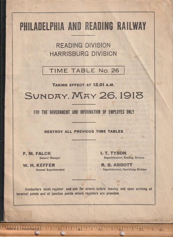 Philadelphia and Reading Rwy Reading and Harrisburg Divisions 1918