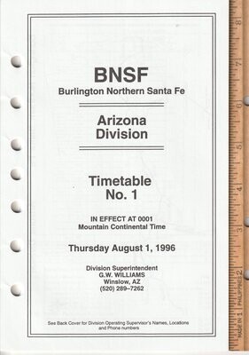 Burlington Northern Santa Fe Arizona Division 1996