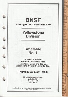Burlington Northern Santa Fe Yellowstone Division 1996