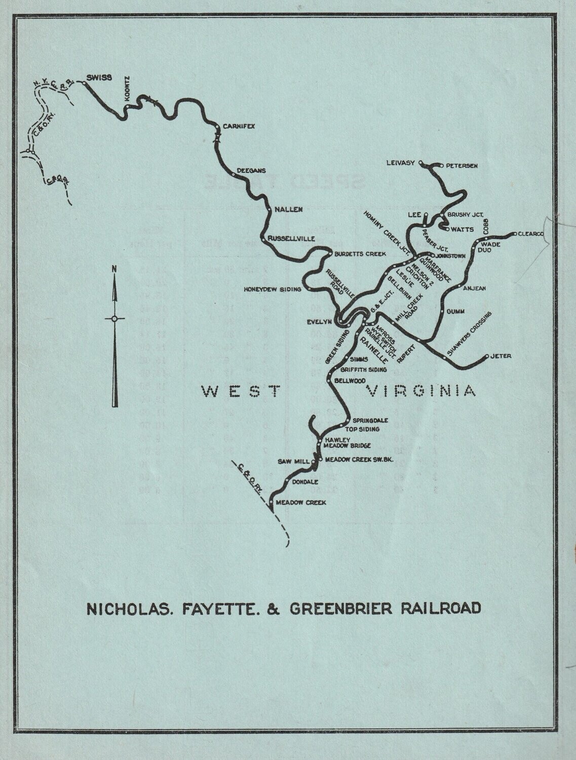 Nicholas, Fayette & Greenbrier Railroad Map 1947
