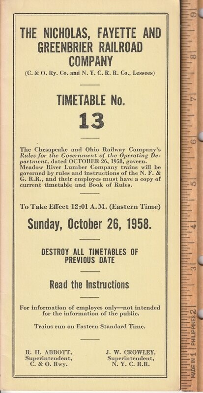 Nicholas, Fayette & Greenbrier Railroad 1958