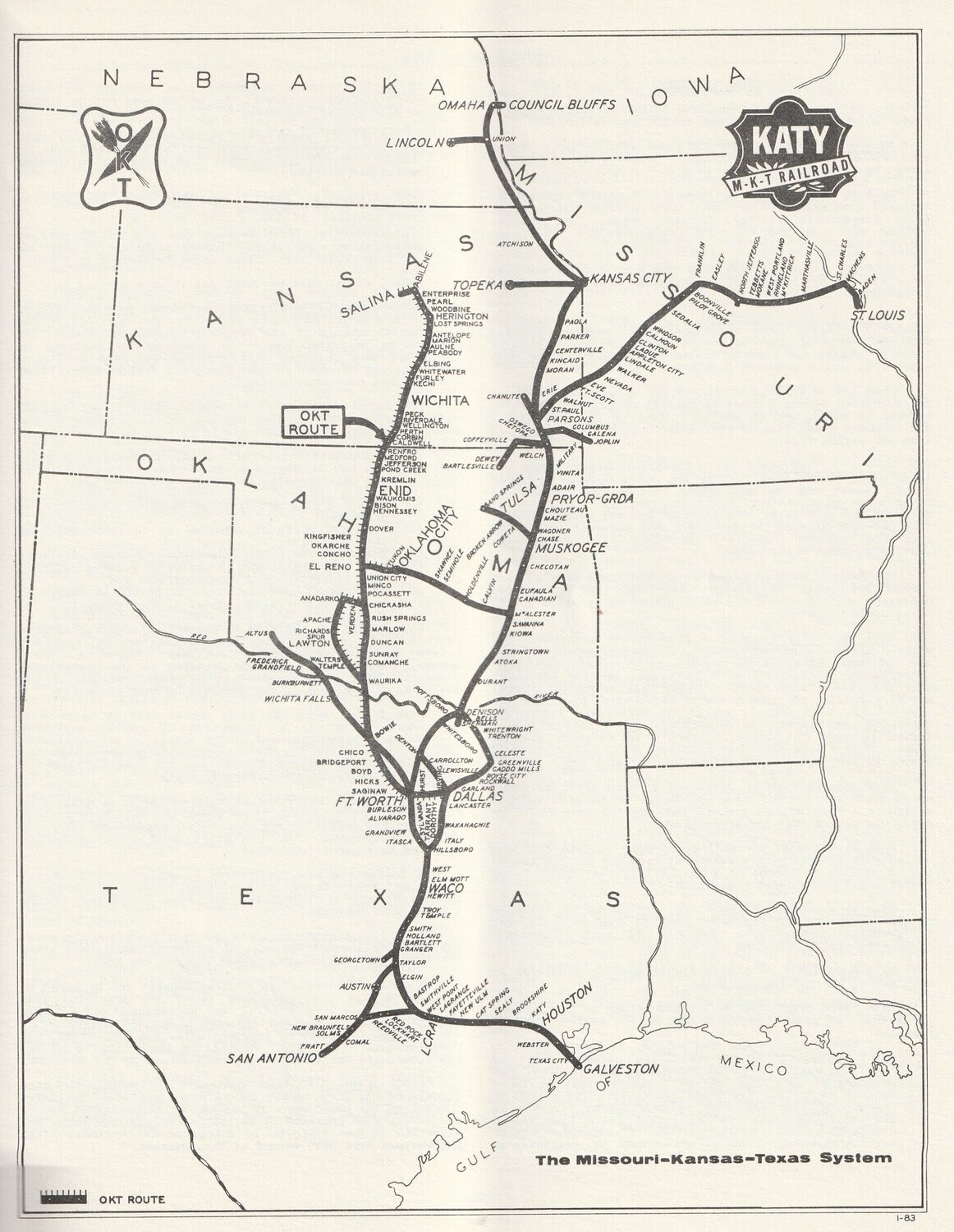 Missouri-Kansas-Texas / Oklahoma, Kansas & Texas Railroad map 1983