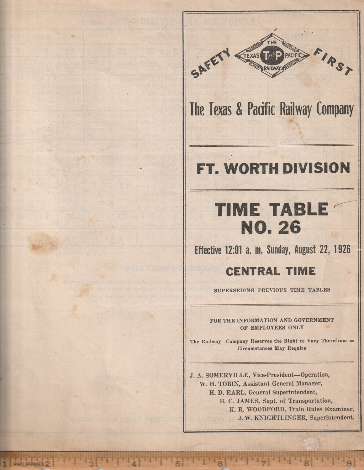 Texas and Pacific Fort Worth Division 1926