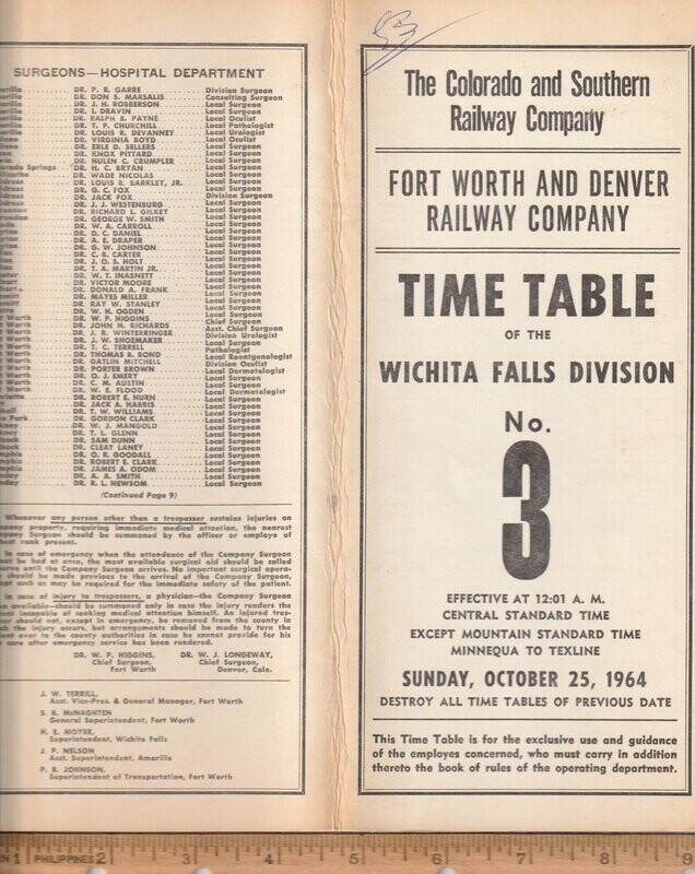Colorado & Southern / Fort Worth & Denver Wichita Falls Division 1964
