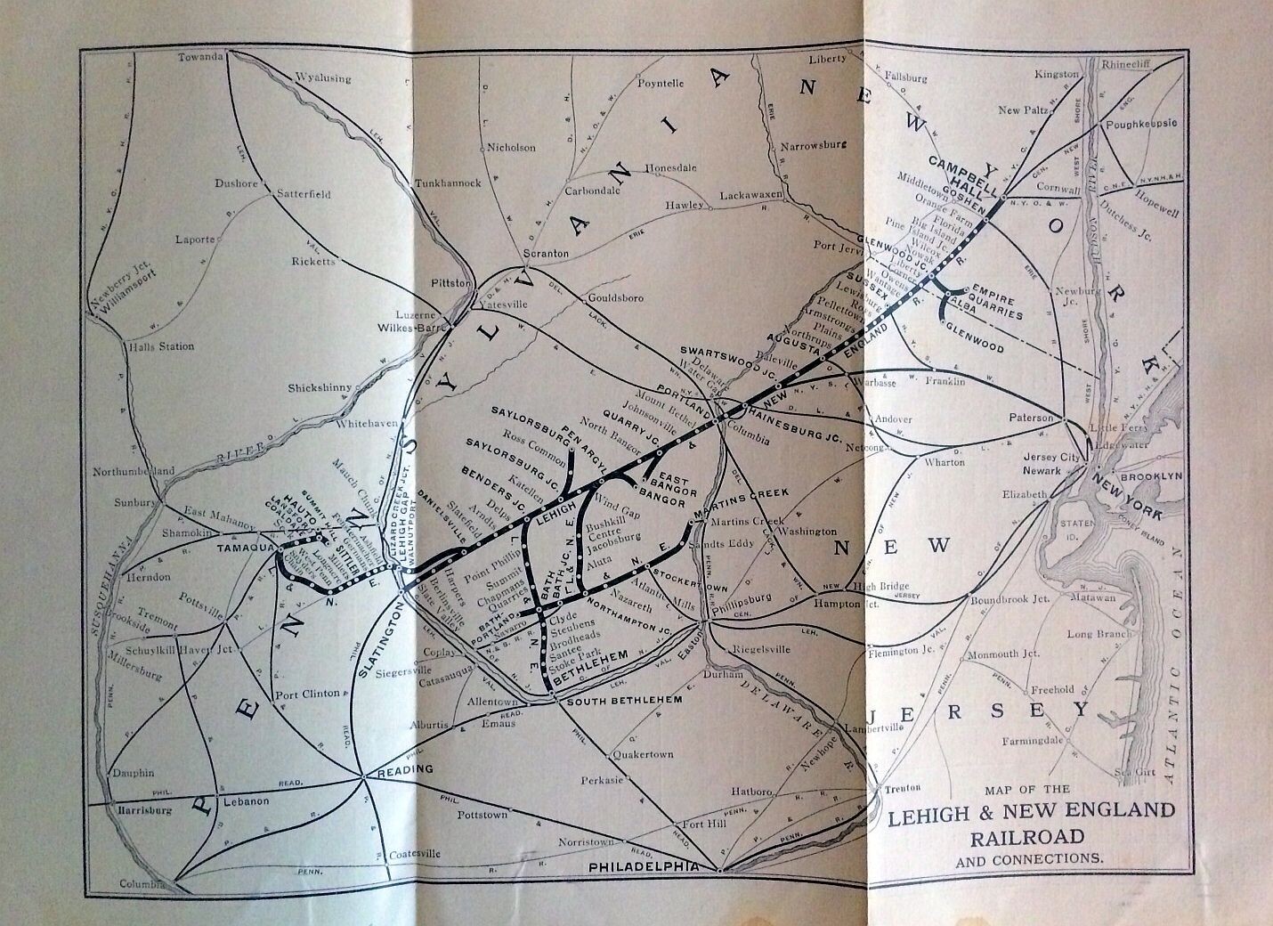 Lehigh and New England Railroad map 1913