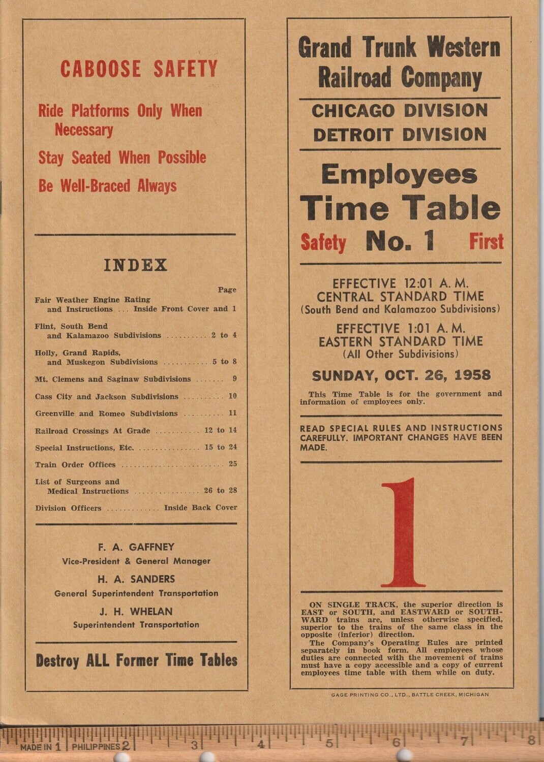 Grand Trunk Western Chicago & Detroit Divisions 1958