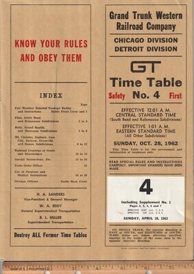 Grand Trunk Western Chicago and Detroit Divisions 1962