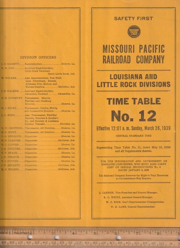 Missouri Pacific Louisiana and Little Rock Divisions 1939