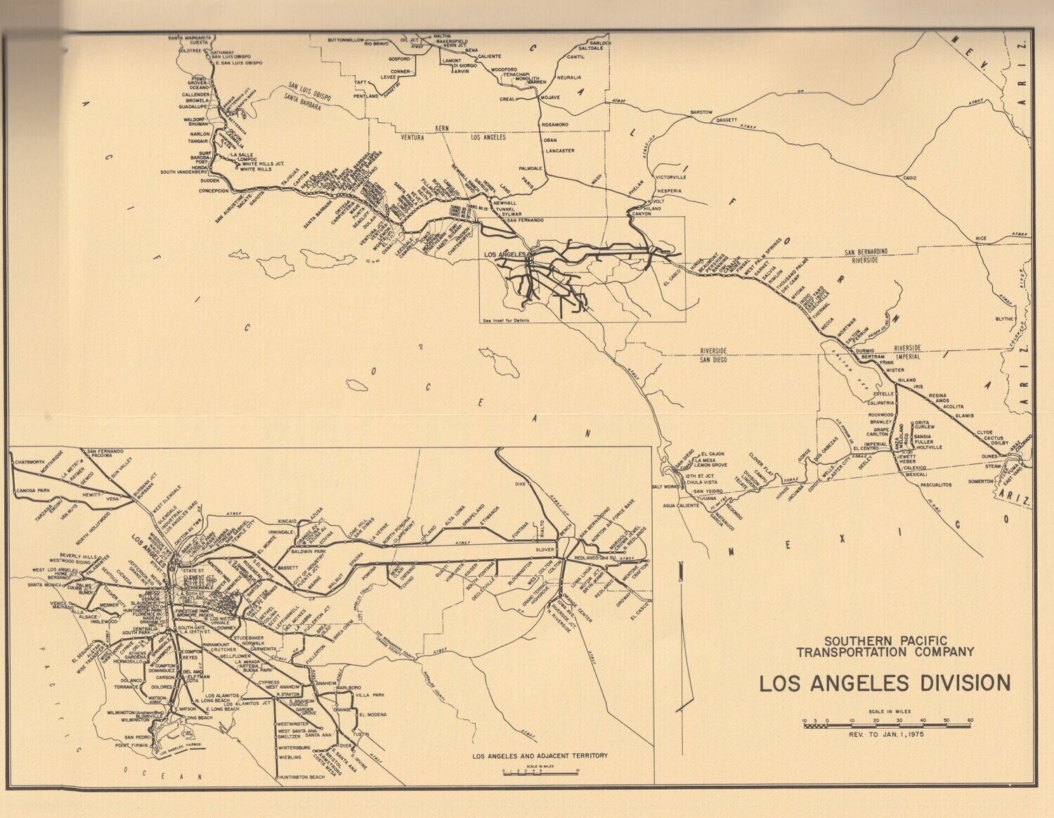 Southern Pacific Los Angeles Division Map 1978