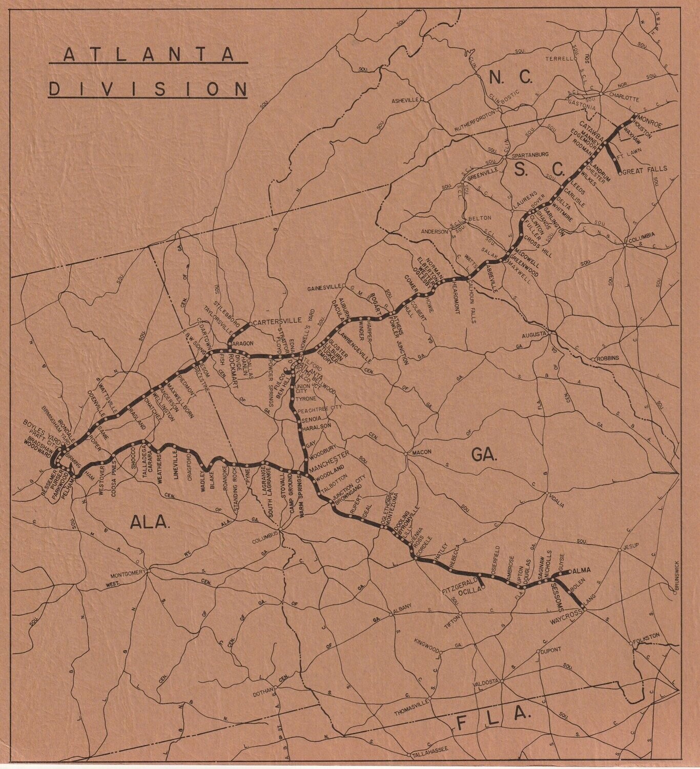 Seaboard Coast Line Atlanta Division Map 1970