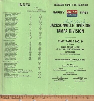 Seaboard Coast Line Jacksonville and Tampa Divisions 1982