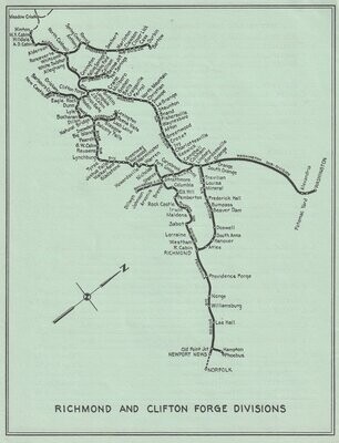 Chesapeake & Ohio Richomnd & Clifton Forge Divisions Map 1955