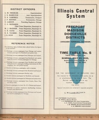 Illinois Central Chicago Terminal Division, Freeport, Madison & Dodgeville Districts 1933