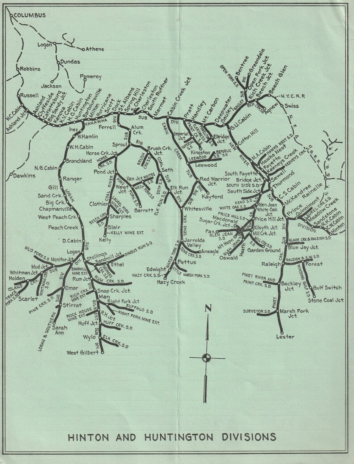 Chesapeake & Ohio Hinton and Huntington Divisions Map 1955