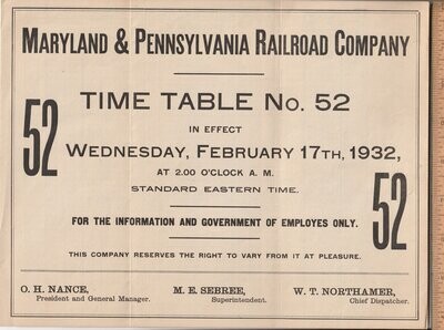 Maryland & Pennsylvania Railroad 1932