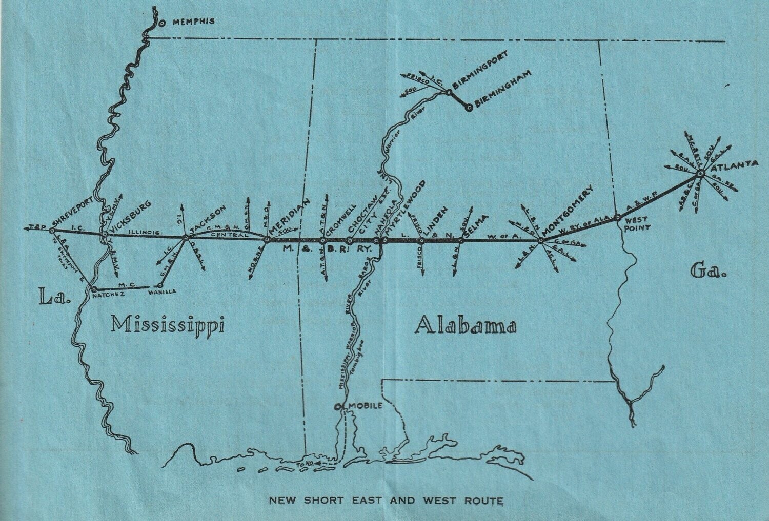 Meridian and Bigbee River Railway Map 1942