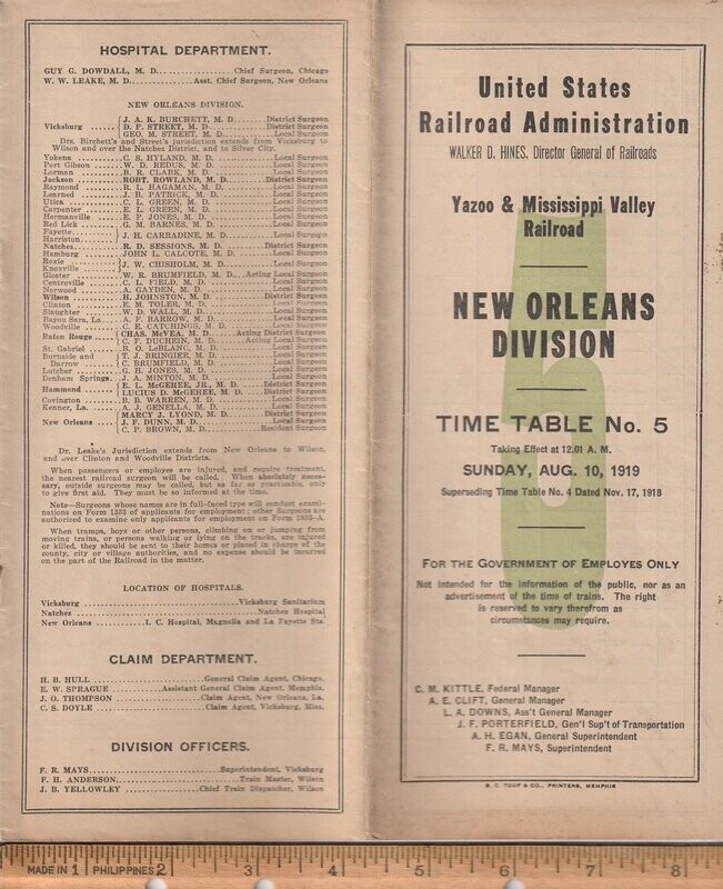 Yazoo & Mississippi Valley New Orleans Division 1919