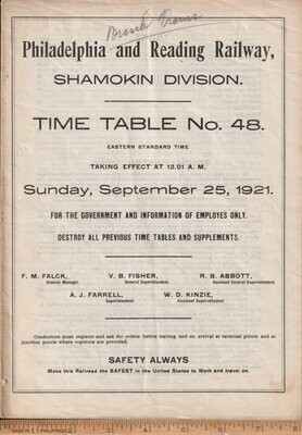 Philadelphia and Reading Shamokin Division 1921
