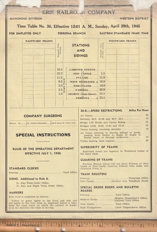Erie Ferrona Branch 1945