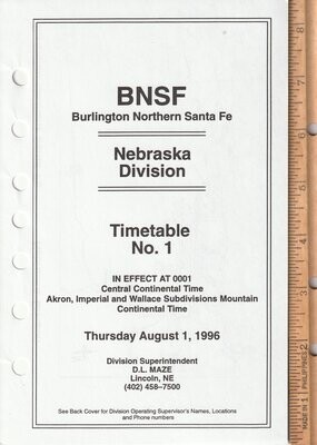 Burlington Northern Santa Fe Nebraska Division 1996
