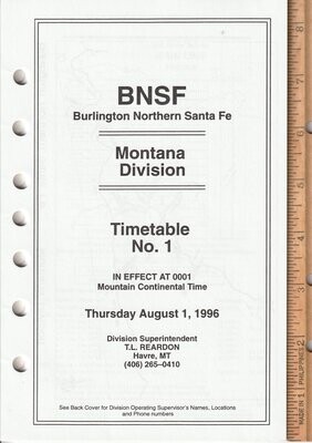 Burlington Northern Santa Fe Montana Division 1996