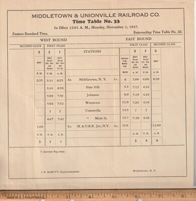 Middletown & Unionville Railroad 1937