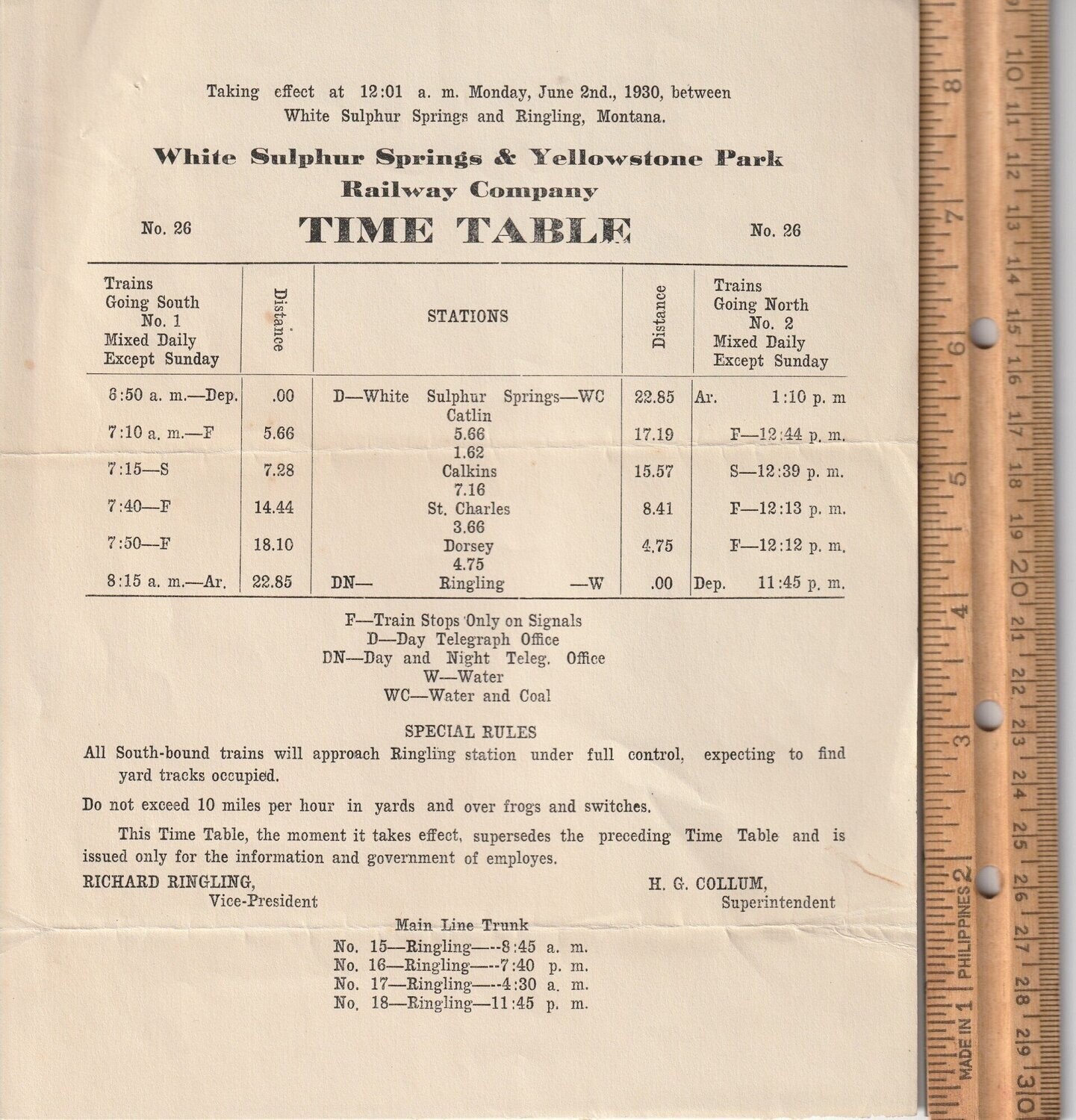 White Sulphur Springs & Yellowstone Park Railway 1930