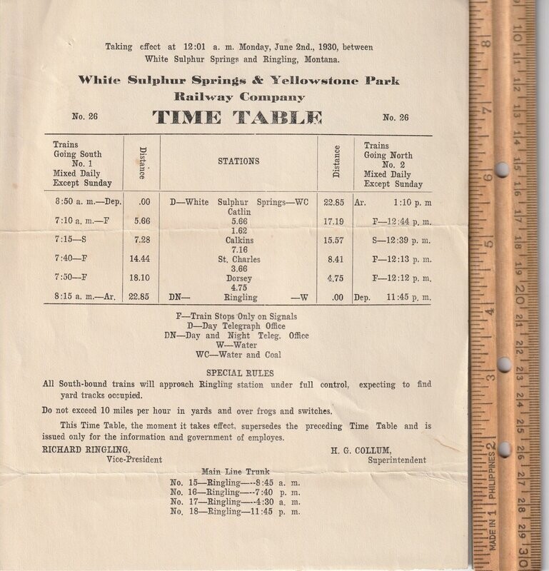 White Sulphur Springs & Yellowstone Park Railway 1930