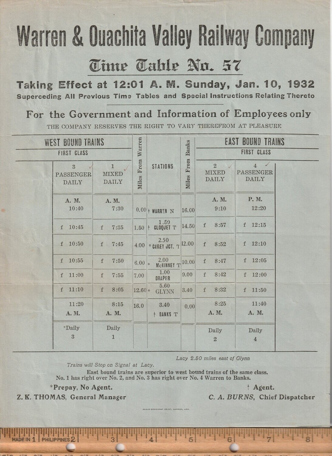 Warren & Ouachita Valley Railway 1932