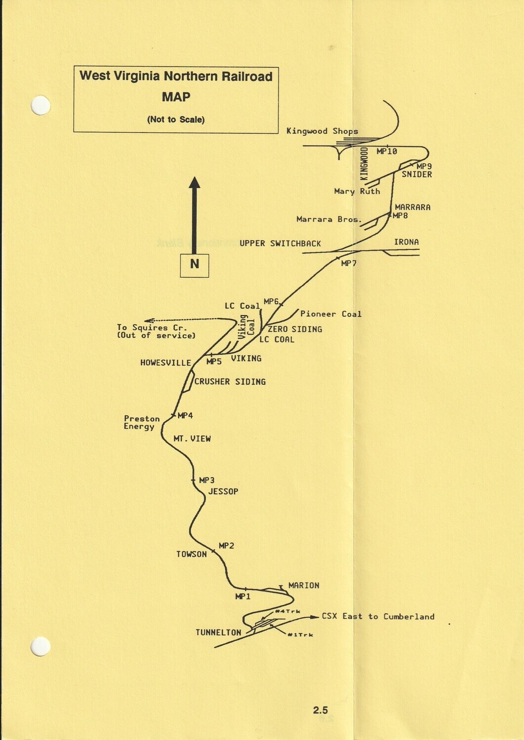West Virginia Northern Railroad map 1990