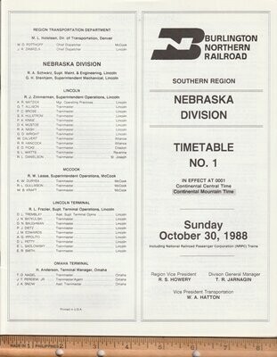 Burlington Northern Nebraska Division 1988