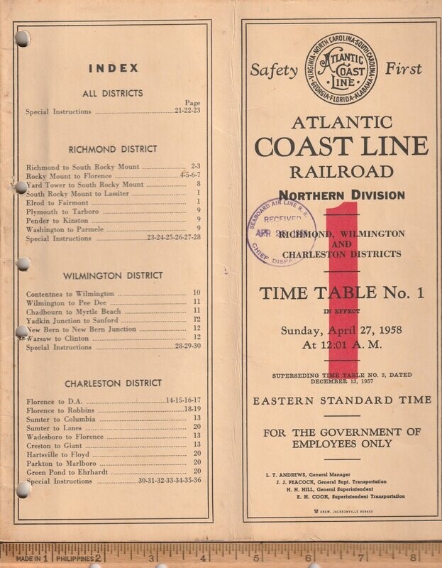 Atlantic Coast Line Northern Division 1958