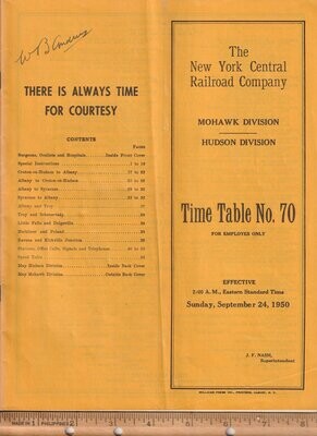 New York Central Mohawk and Hudson Divisions 1950