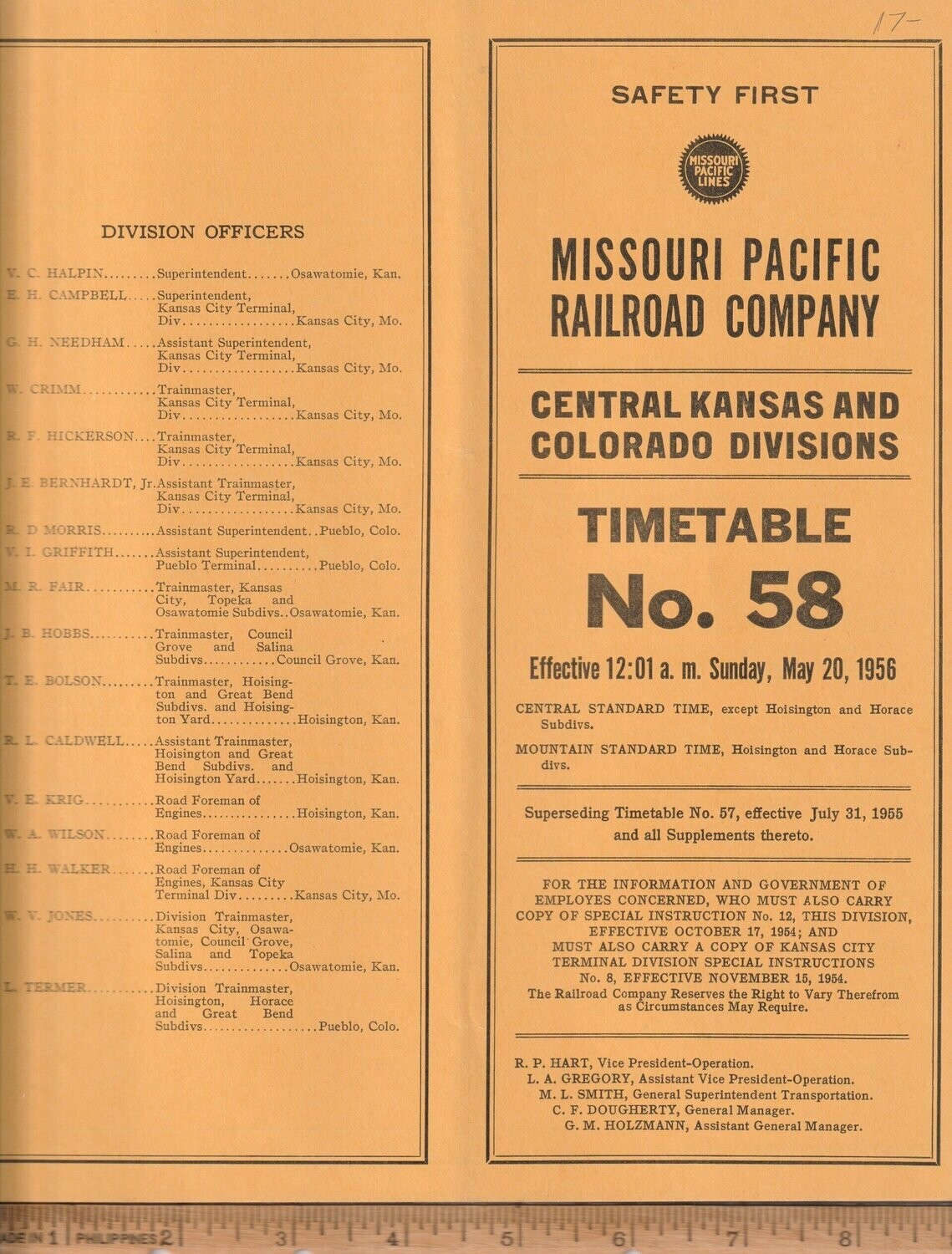 Missouri Pacific Central Kansas and Colorado Divisions 1956